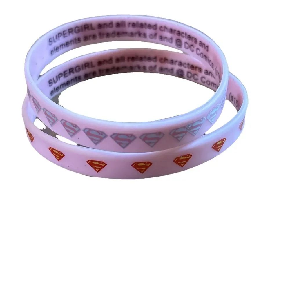 Pair Of Pink DC Comics Supergirl Logo Jelly Bracelets Rubber Bands